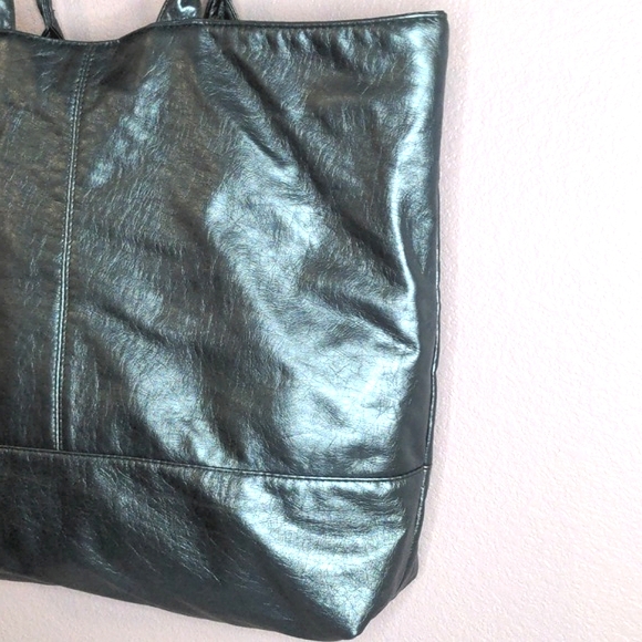 Saks Fifth Ave metallic teal blue tote Xlarge beach travel overnight bag EUC - Picture 5 of 10